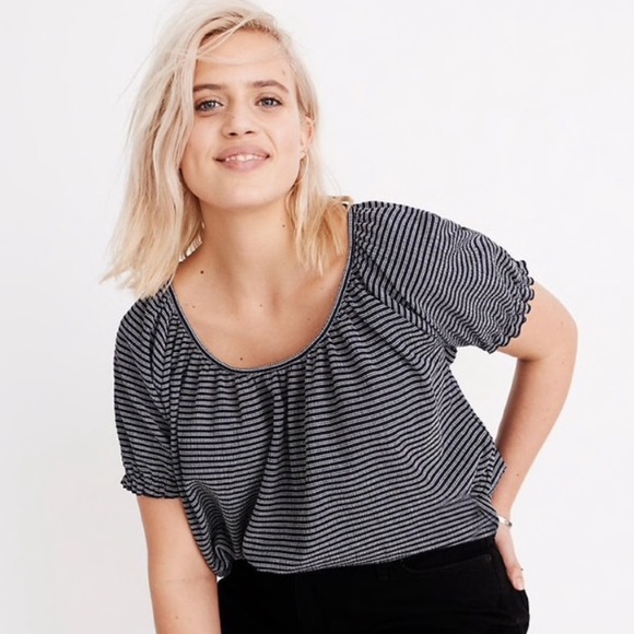 NWT Madewell Smoked Peasant Top in Navy Bay Stripe - Picture 6 of 9